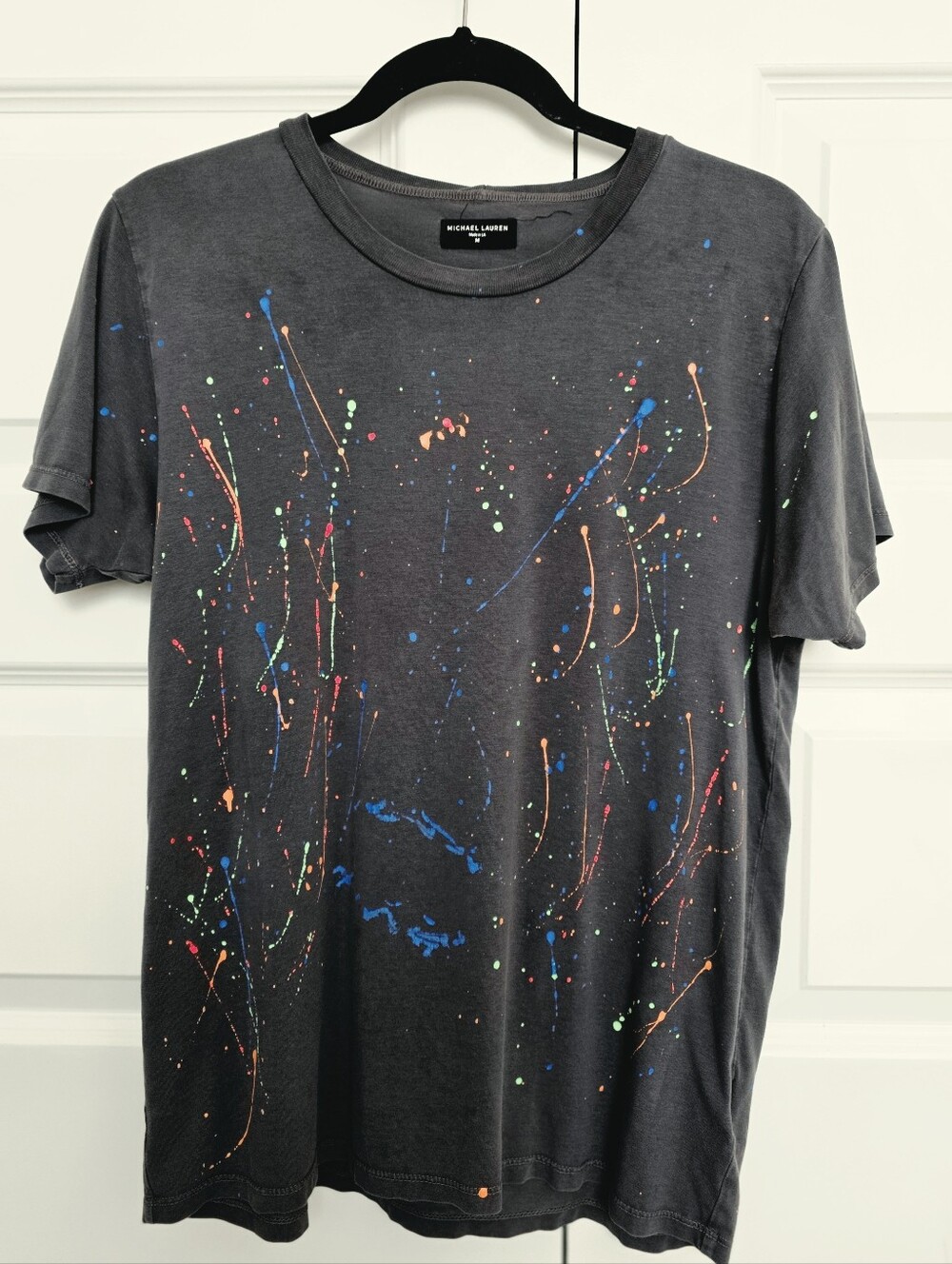 Michael Lauren Black Short-Sleeve Paint-Splatter Tee